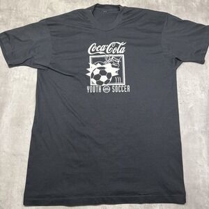 Vintage 80s Black Screen Stars Coca Cola Soccer Shirt YMCA Single Stitch XL Coke